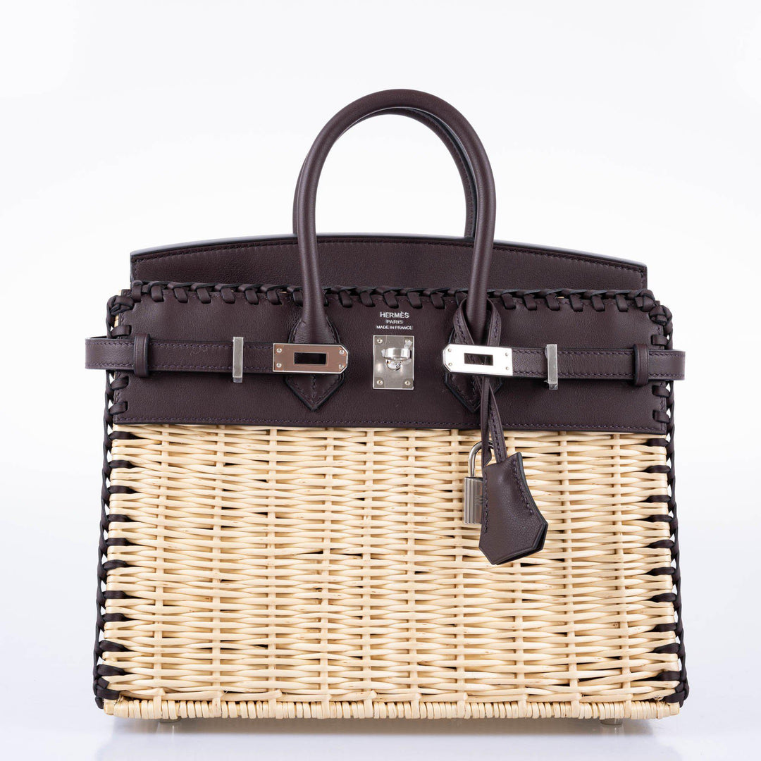 Hermès Picnic Birkin 25 Osier Wicker & Rouge Swift with Palladium Hardware - 2021, Z