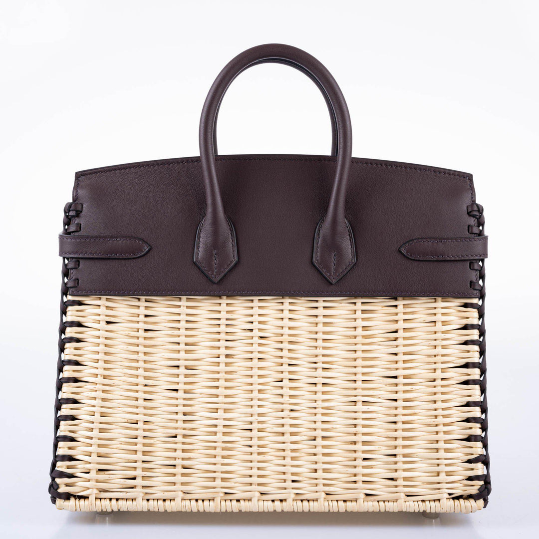 Hermès Picnic Birkin 25 Osier Wicker & Rouge Swift with Palladium Hardware - 2021, Z