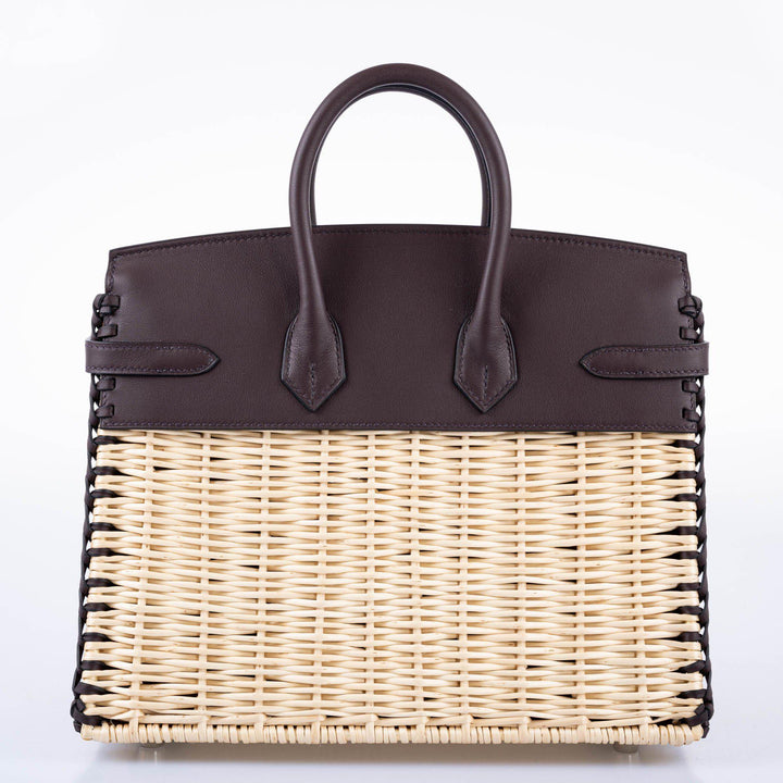 Hermès Picnic Birkin 25 Osier Wicker & Rouge Swift with Palladium Hardware - 2021, Z