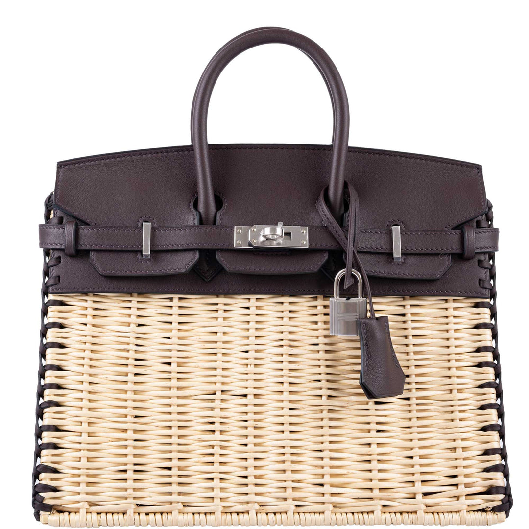 Hermès Picnic Birkin 25 Osier Wicker & Rouge Swift with Palladium Hardware - 2021, Z