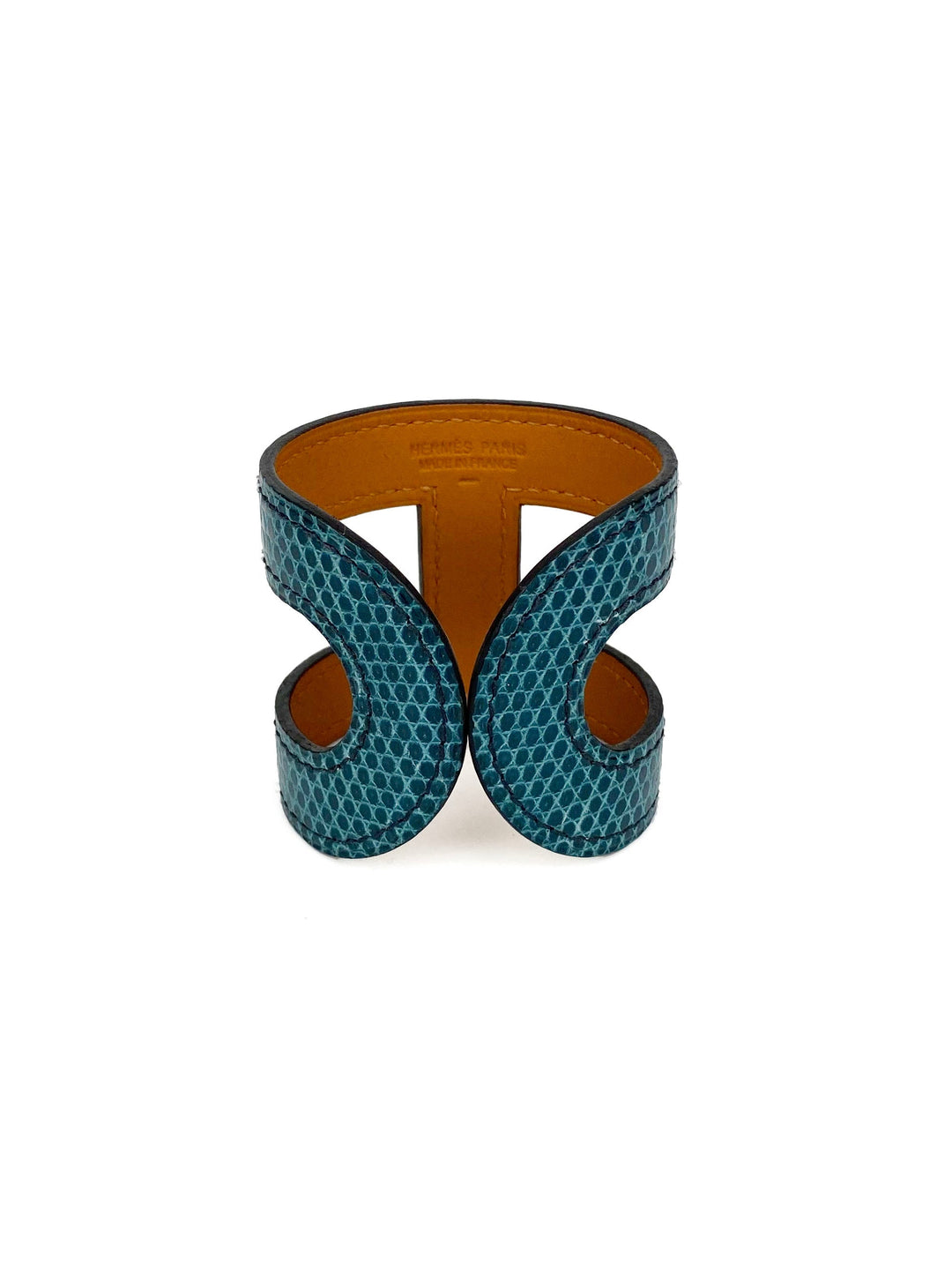 Hermes Blue Lizard Leather Ano Bracelet