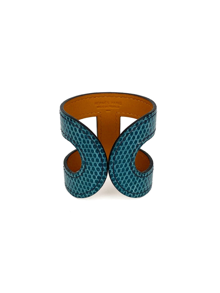 Hermes Blue Lizard Leather Ano Bracelet