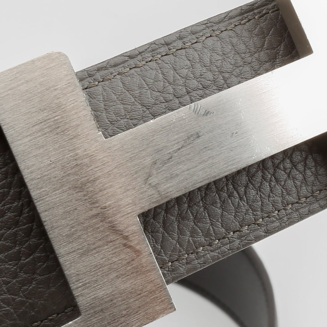 Top quality Hermes 38MM Veau/Togo Leather Strap Black & Grey with Constance 38MM Silver Buckle