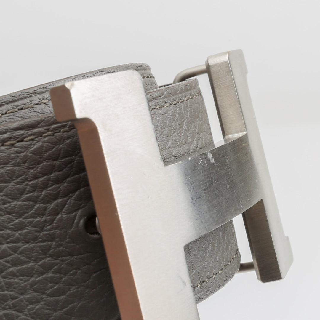 Top quality Hermes 38MM Veau/Togo Leather Strap Black & Grey with Constance 38MM Silver Buckle