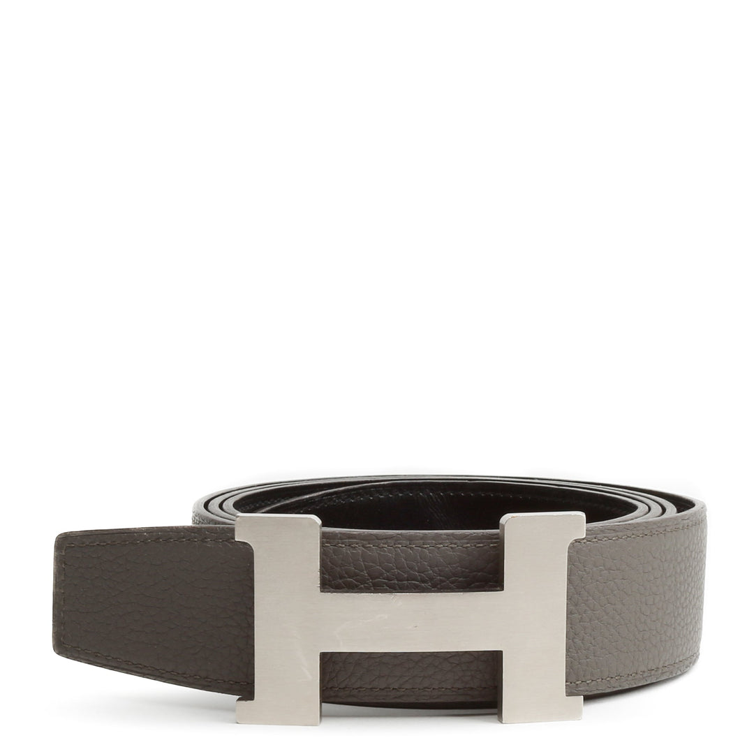 Top quality Hermes 38MM Veau/Togo Leather Strap Black & Grey with Constance 38MM Silver Buckle