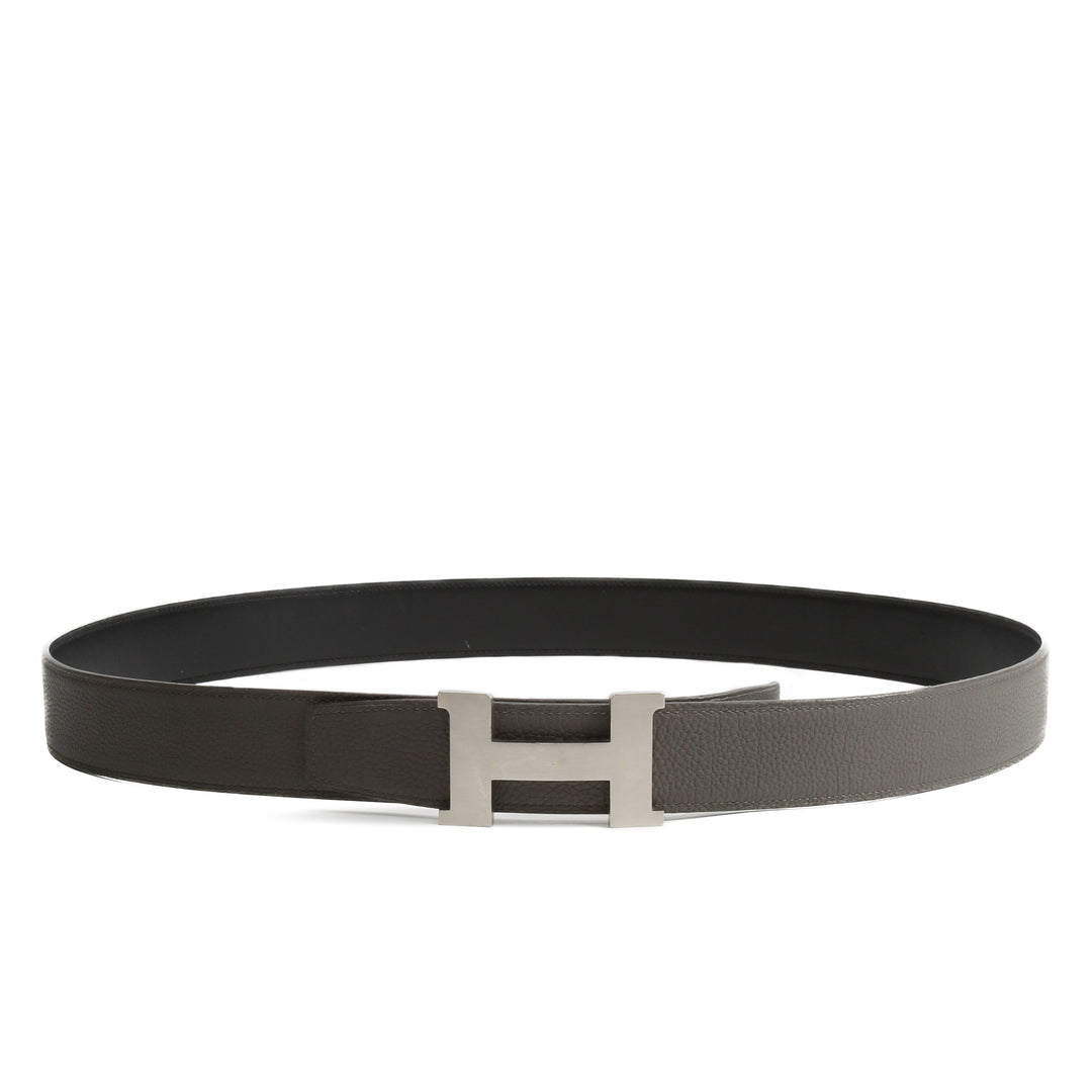 Top quality Hermes 38MM Veau/Togo Leather Strap Black & Grey with Constance 38MM Silver Buckle