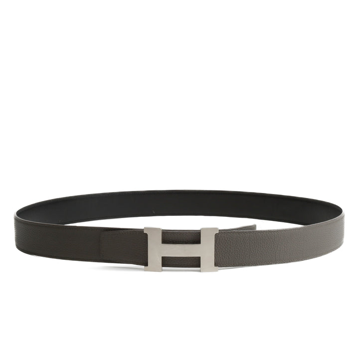 Top quality Hermes 38MM Veau/Togo Leather Strap Black & Grey with Constance 38MM Silver Buckle