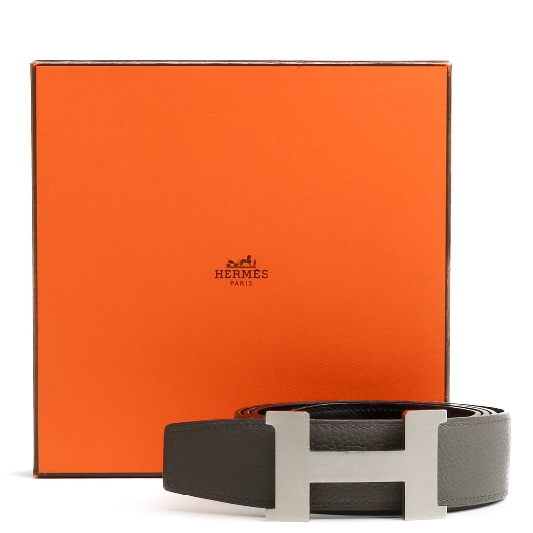Top quality Hermes 38MM Veau/Togo Leather Strap Black & Grey with Constance 38MM Silver Buckle