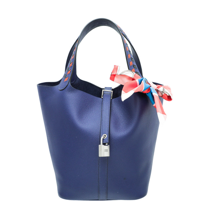 Hermes Tricolo Picotin 22 Tressage De Cuir MM Bag W/ Twilly