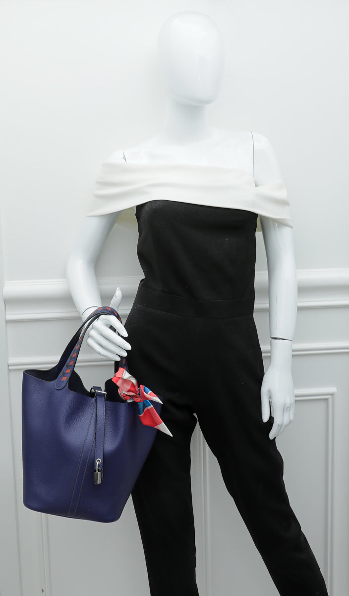 Hermes Tricolo Picotin 22 Tressage De Cuir MM Bag W/ Twilly