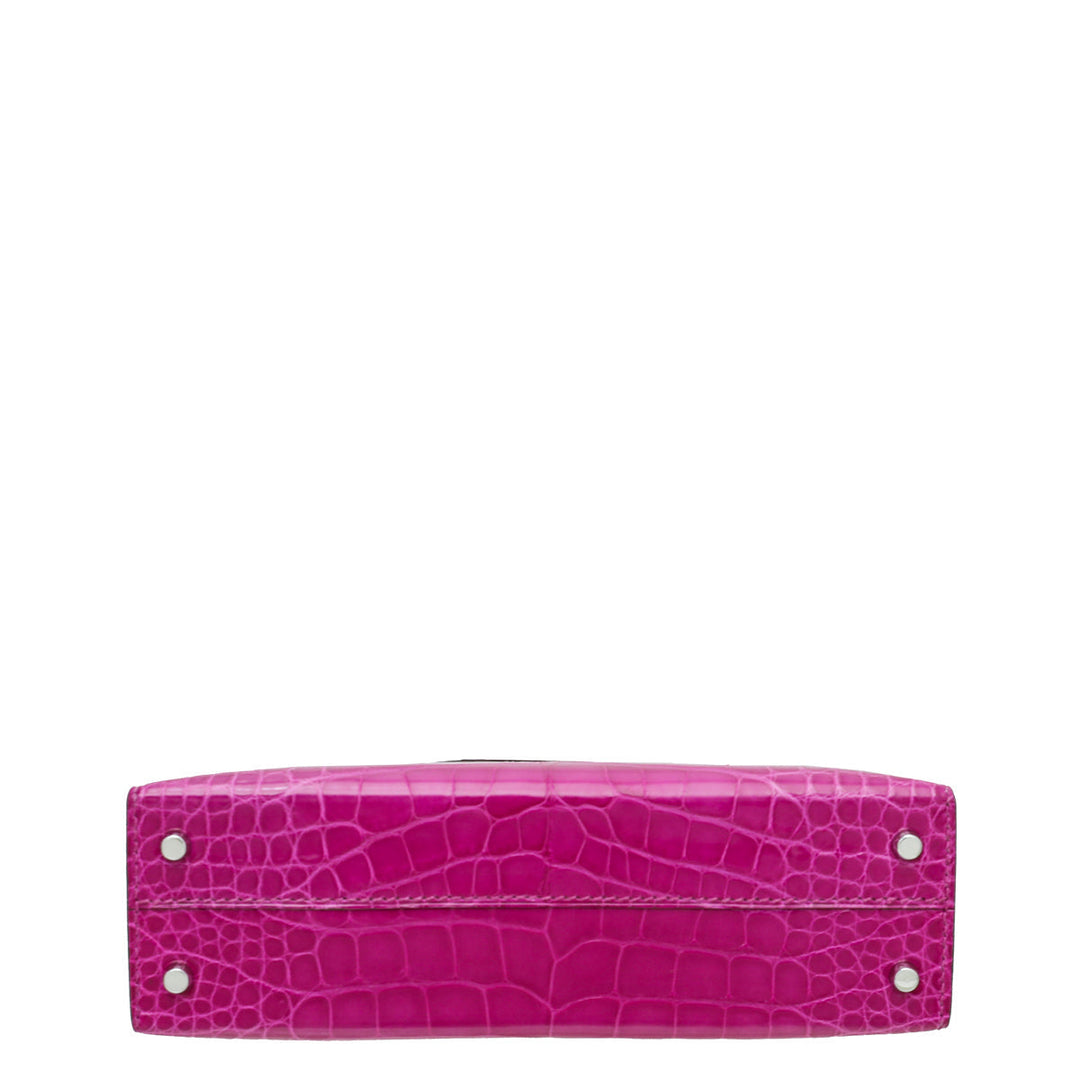 Hermes Rose Scheherazade Shiny Alligator Mini Kelly 20 Bag