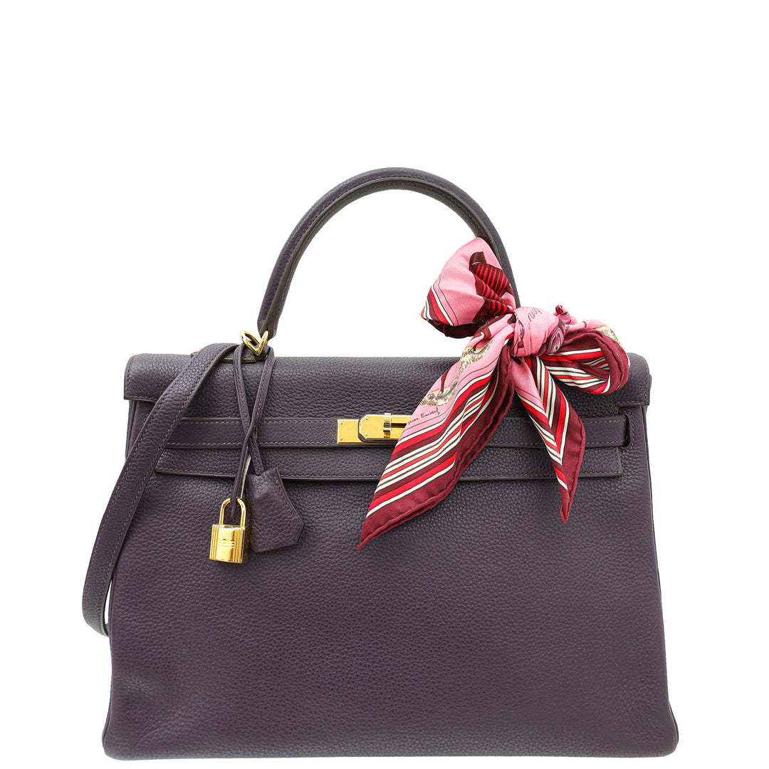 Hermes Raisin Retourne Kelly 35 Bag w/Scarf