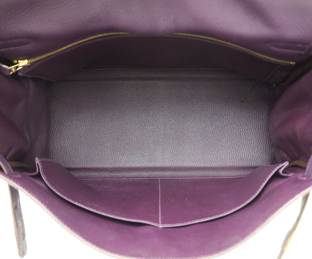 Hermes Raisin Retourne Kelly 35 Bag w/Scarf