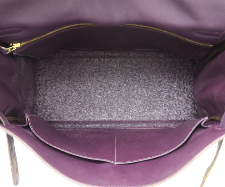 Hermes Raisin Retourne Kelly 35 Bag w/Scarf