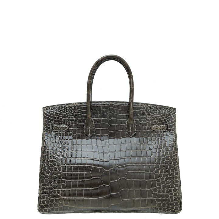 Hermes Gris Tourterelle Porosus Crocodile Birkin 35 Bag