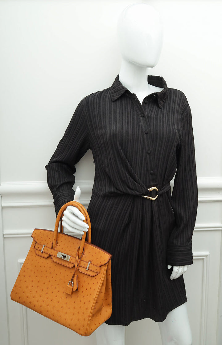 Top quality Hermes Cognac Ostrich Birkin 30 Bag