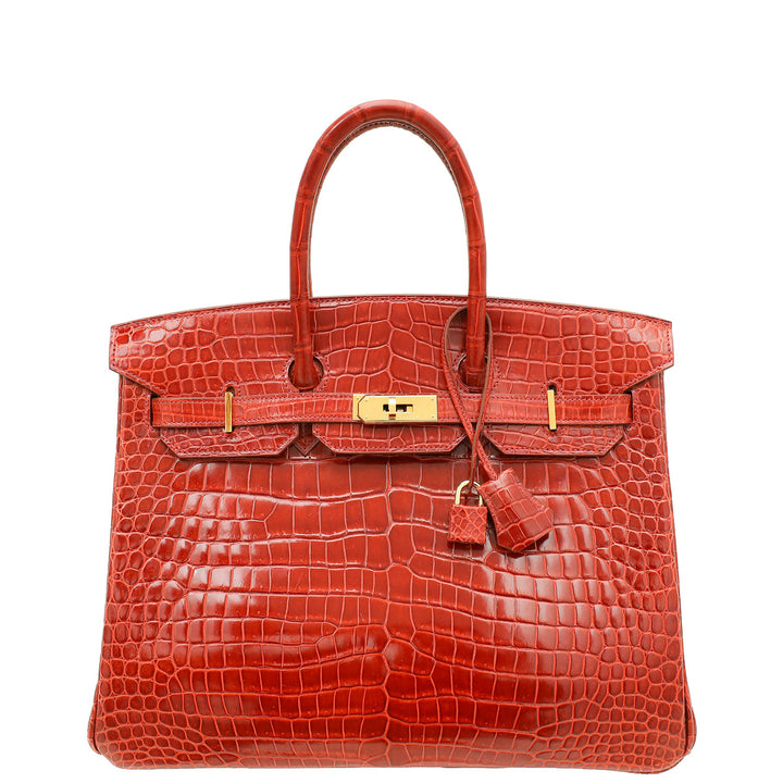 Hermes Lisse Rouge H Shiny Crocodile Porosus Birkin 35 Bag