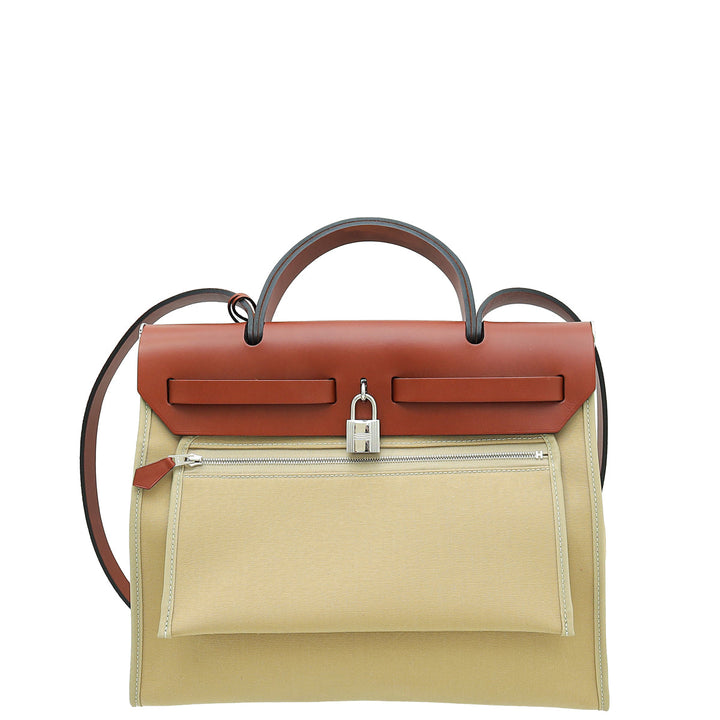 Hermes Bicolor Herbag Vache Hunter Toile 31 PM Bag