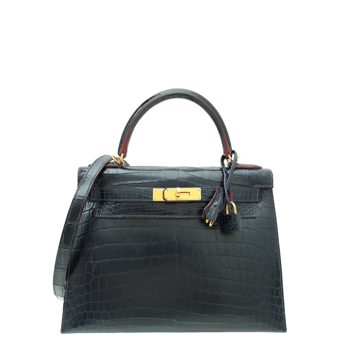 Hermes Bleu Marine Crocodile Niloticus Kelly Sellier 28 Bag