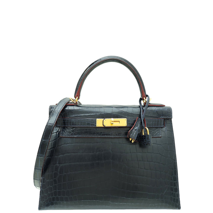 Hermes Bleu Marine Crocodile Niloticus Kelly Sellier 28 Bag