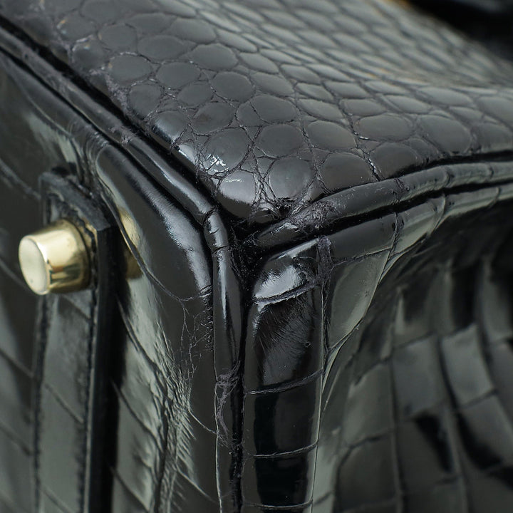 Hermes Noir Crocodile Porosus Birkin 35 Bag