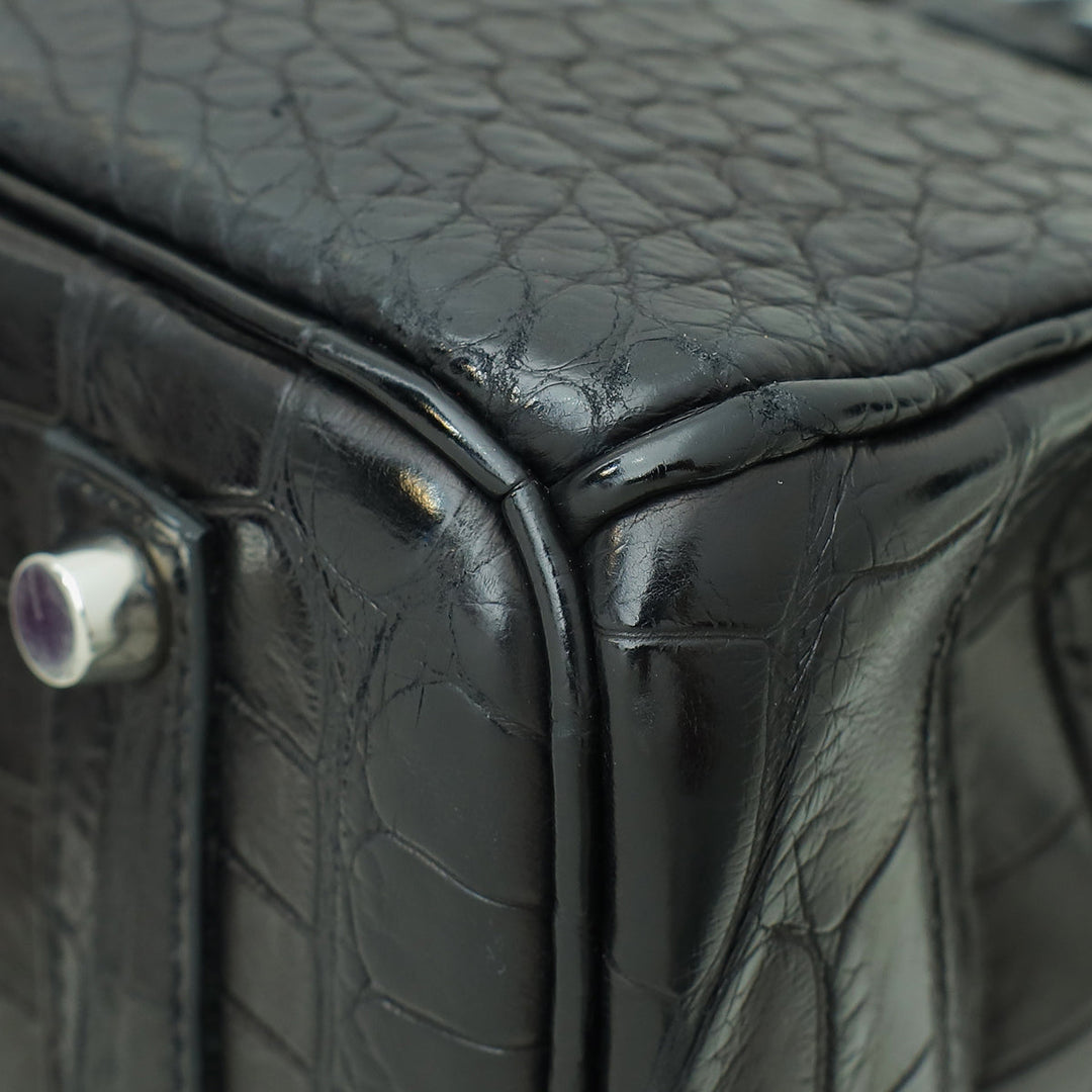 Hermes Noir Alligator Birkin 35 Bag
