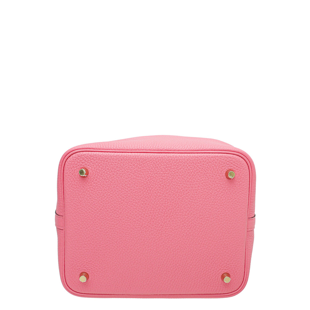 Hermes Rose Azalee Picotin 22 Crocodile Handle Bag