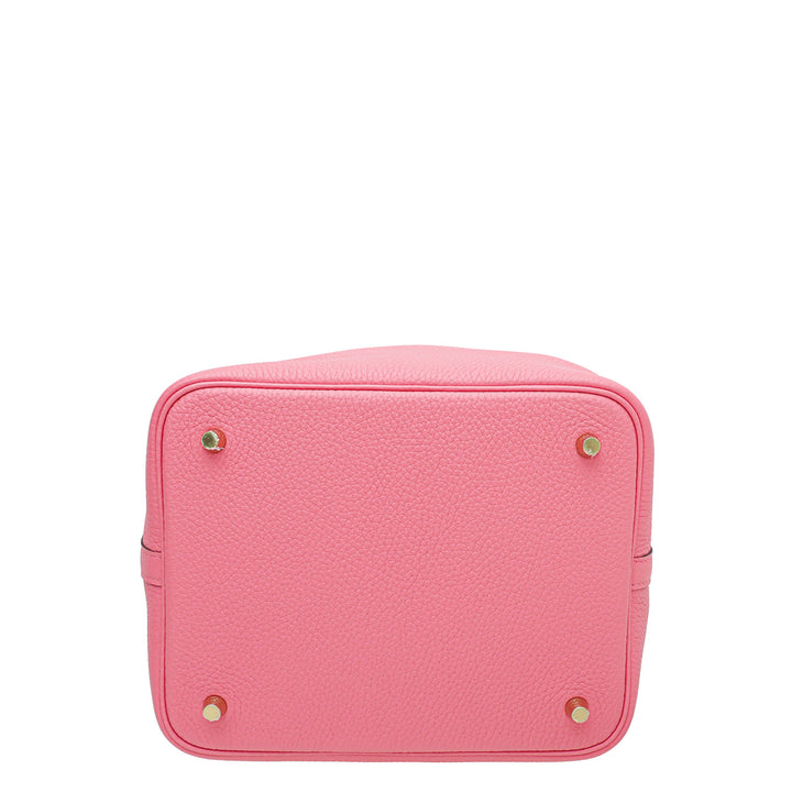 Hermes Rose Azalee Picotin 22 Crocodile Handle Bag