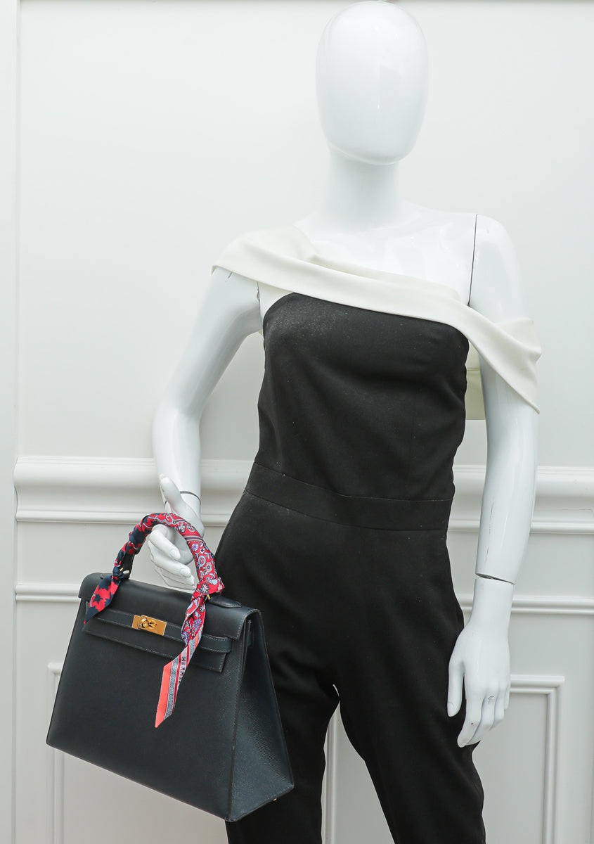 Hermes Indigo Kelly 32 Bag W/ Twilly