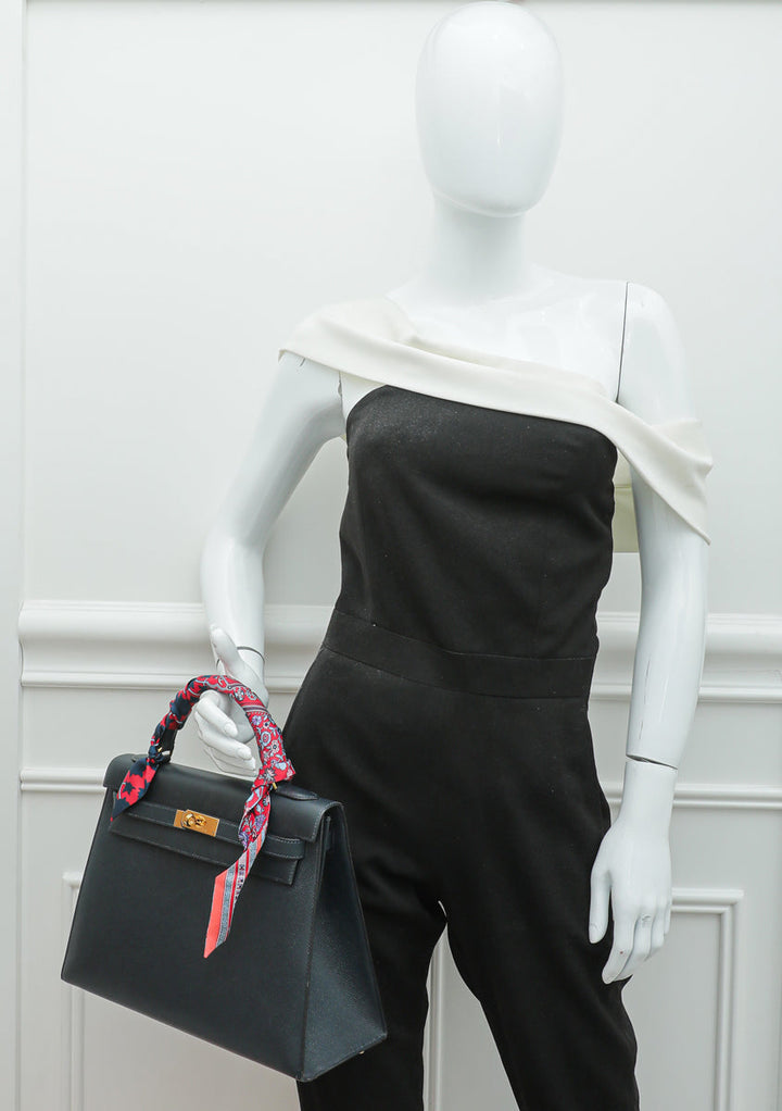 Hermes Indigo Kelly 32 Bag W/ Twilly