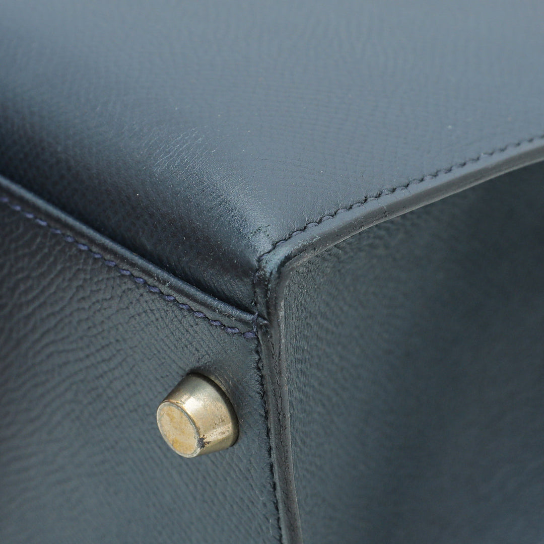 Hermes Indigo Kelly 32 Bag W/ Twilly