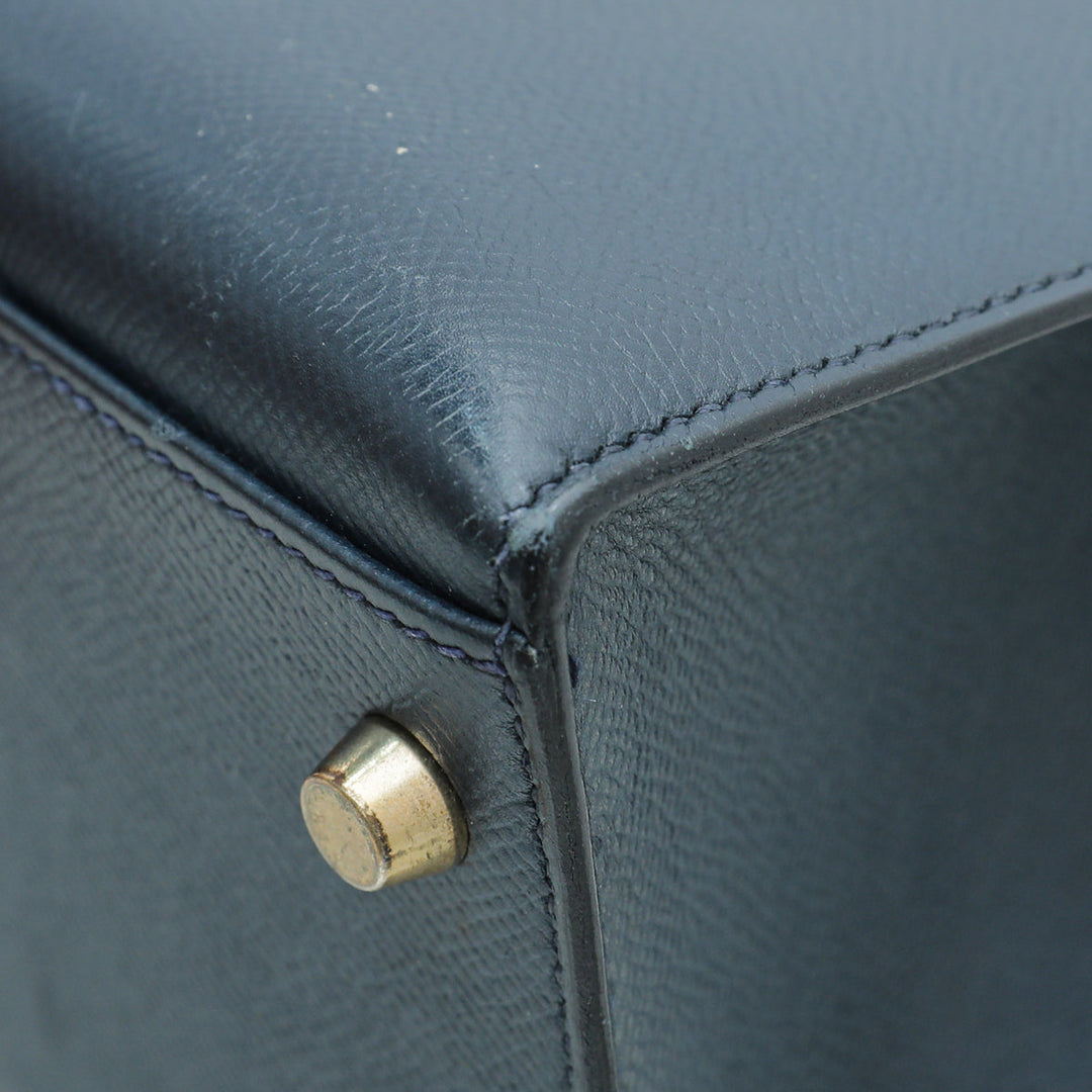Hermes Indigo Kelly 32 Bag W/ Twilly