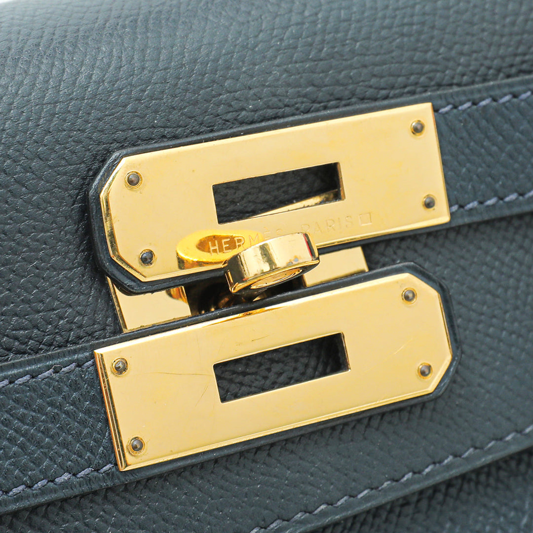 Hermes Indigo Kelly 32 Bag W/ Twilly