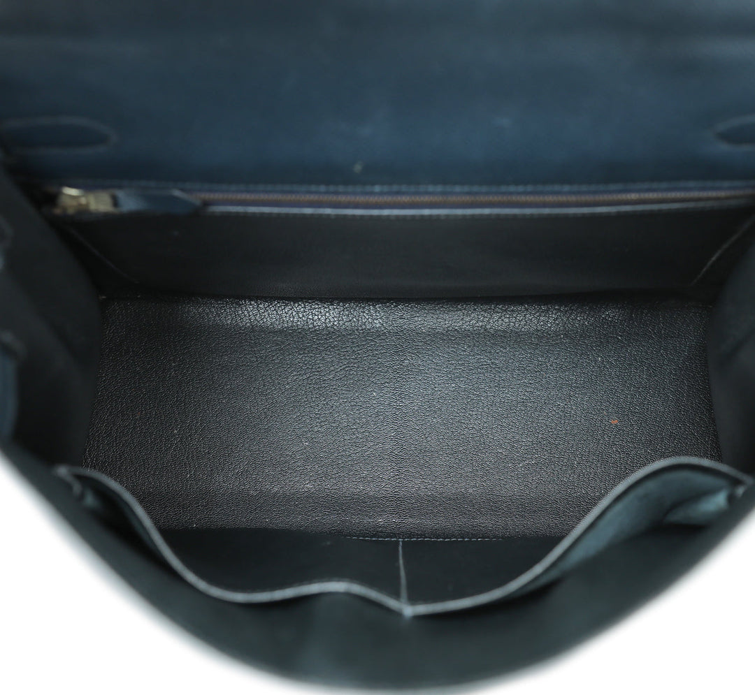 Hermes Indigo Kelly 32 Bag W/ Twilly