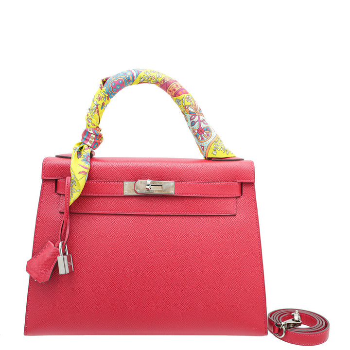 Hermes Rouge Casaque Kelly 28 Bag W/ Twilly