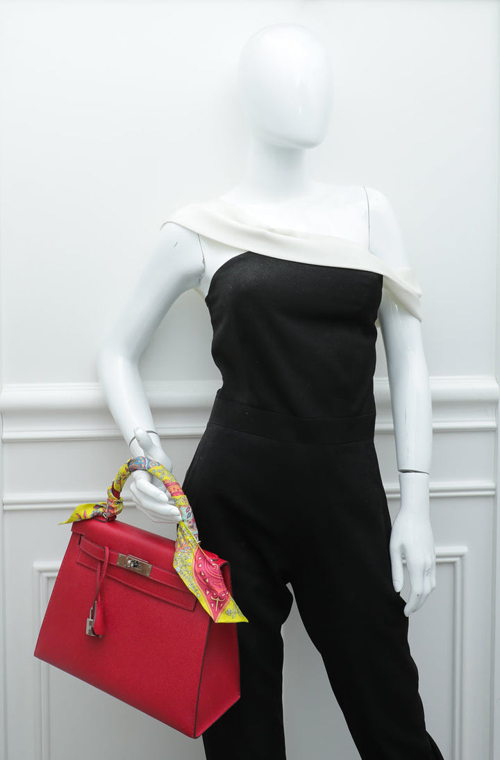 Hermes Rouge Casaque Kelly 28 Bag W/ Twilly