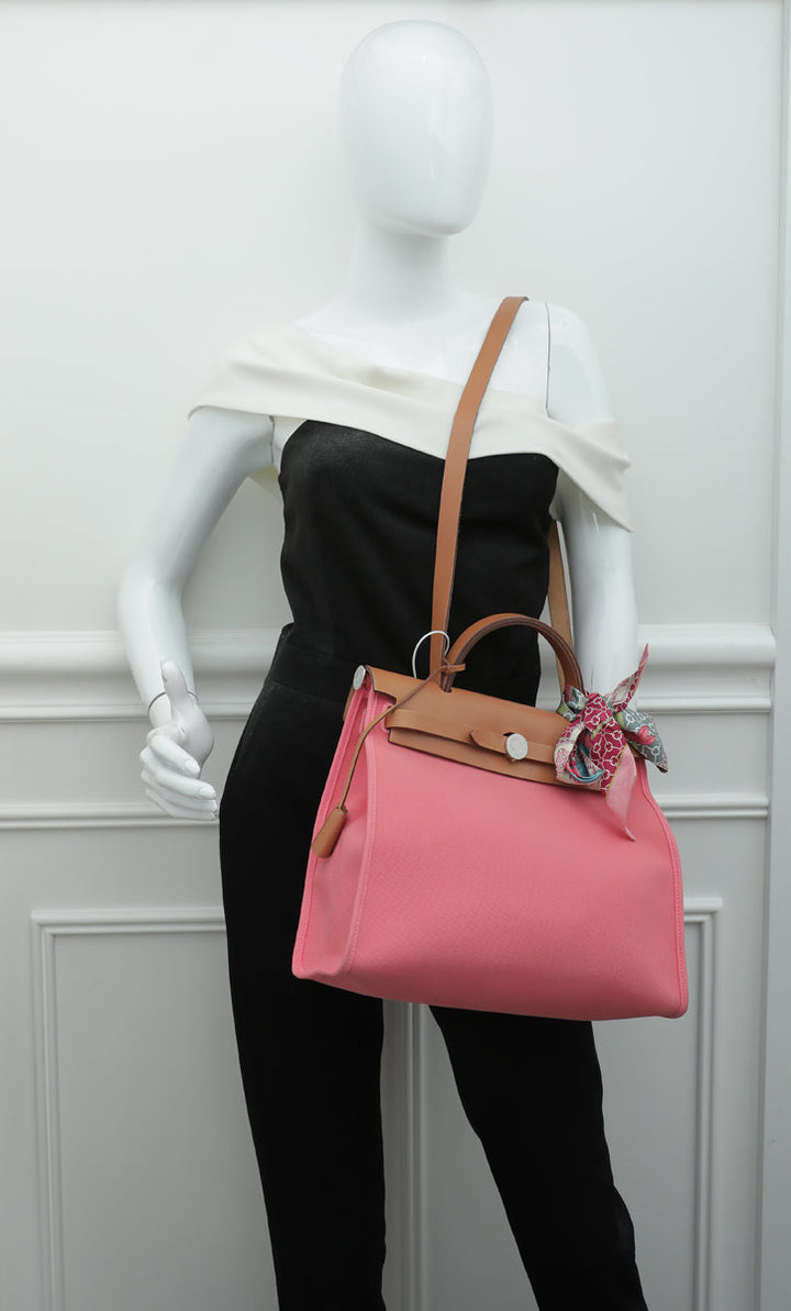 Top quality Hermes Bicolor Herbag PM Vache Hunter Toile Bag W/ Twilly