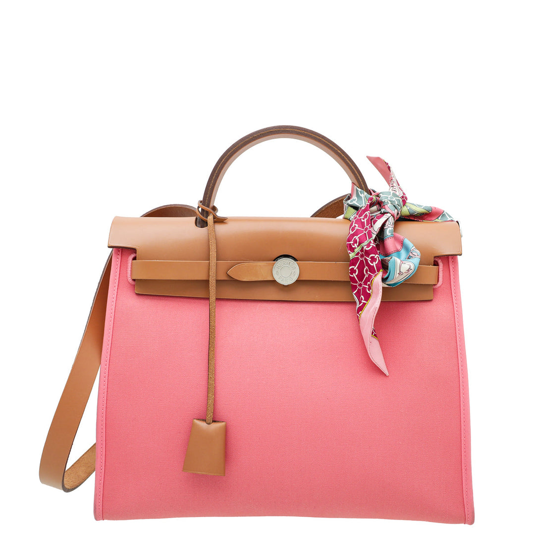 Top quality Hermes Bicolor Herbag PM Vache Hunter Toile Bag W/ Twilly