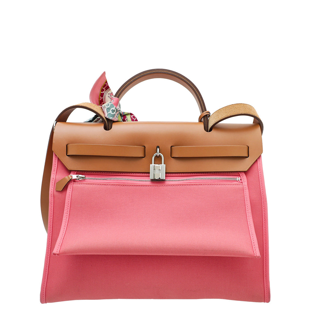 Top quality Hermes Bicolor Herbag PM Vache Hunter Toile Bag W/ Twilly