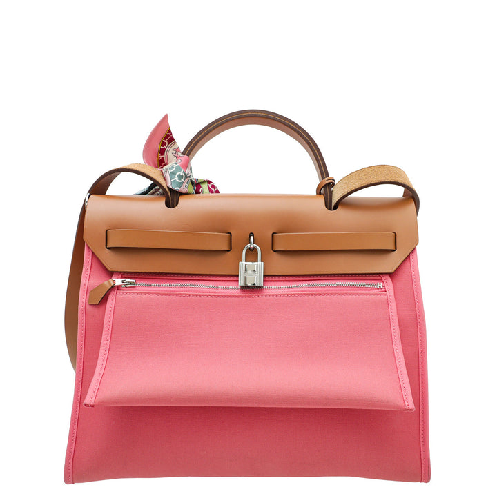 Top quality Hermes Bicolor Herbag PM Vache Hunter Toile Bag W/ Twilly