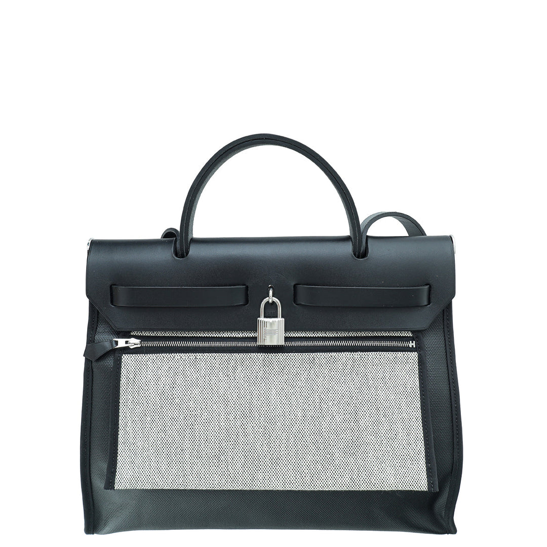 Hermes Noir Herbag PM Toile H Berline Vache Hunter Bag