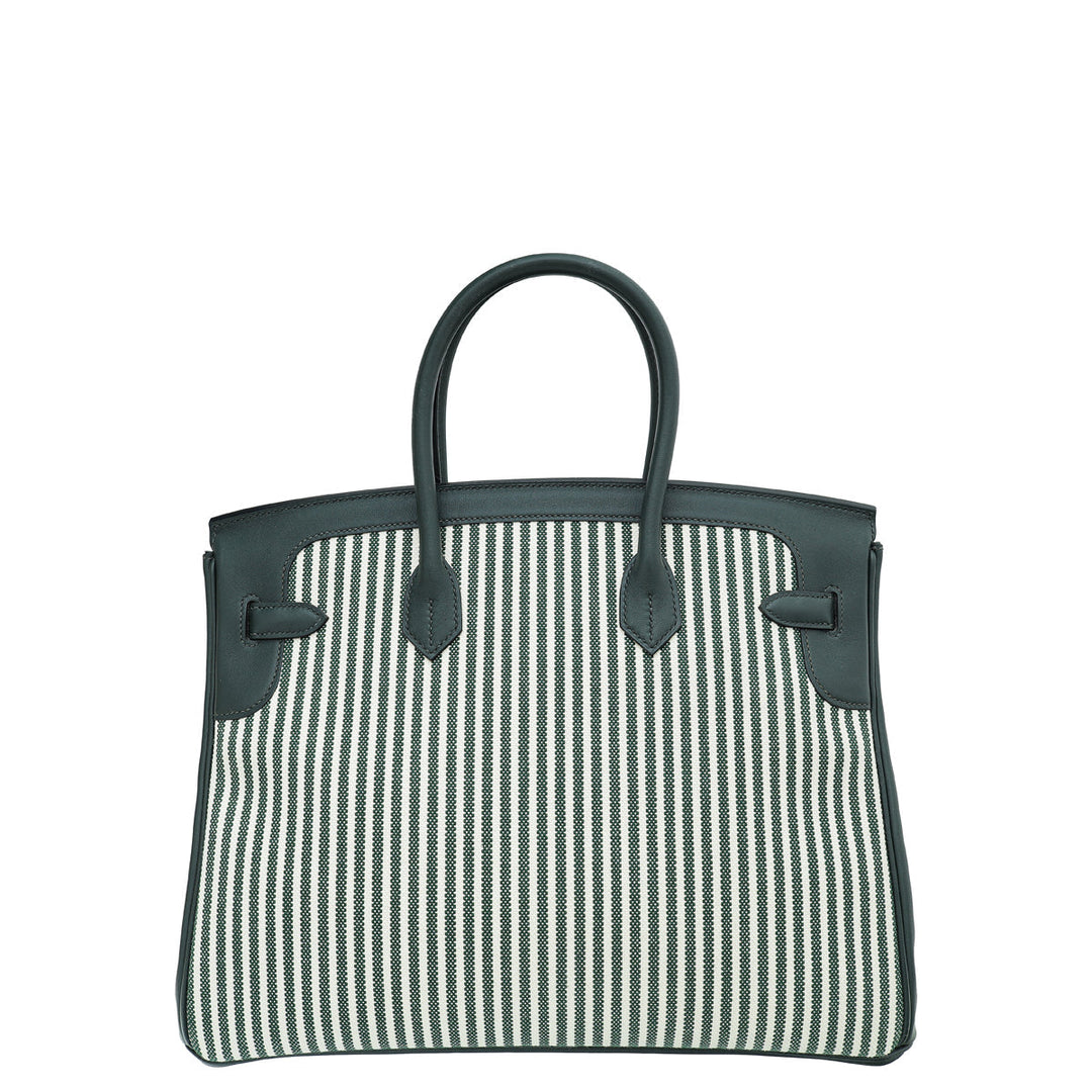 Hermes Ecru Vert Anglais Ltd. Ed. Toile Riga Birkin 35 Bag
