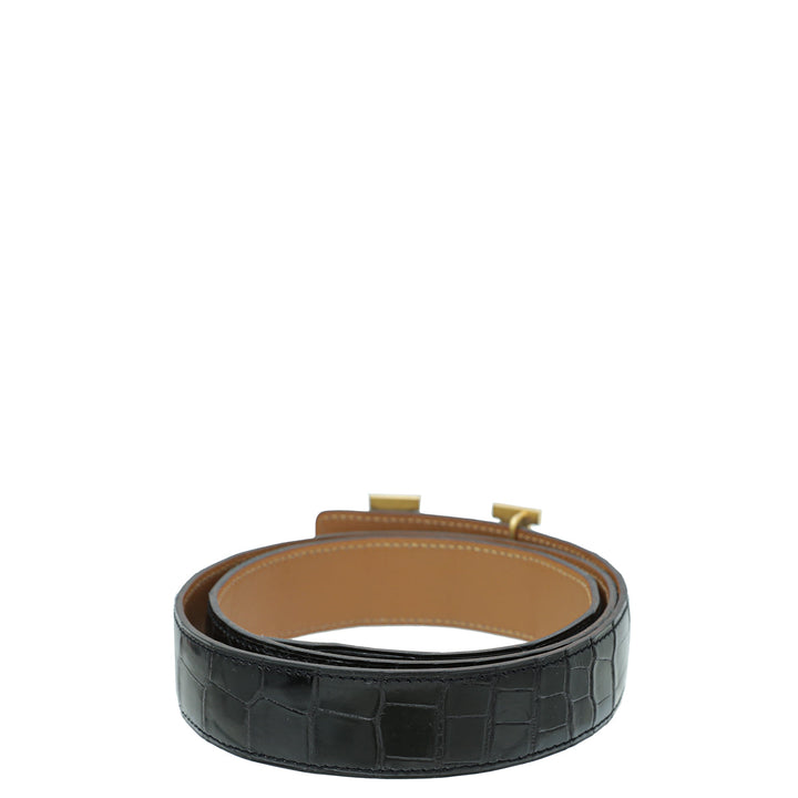 Top quality Hermes Noir Shiny Crocodile Porosus H Belt