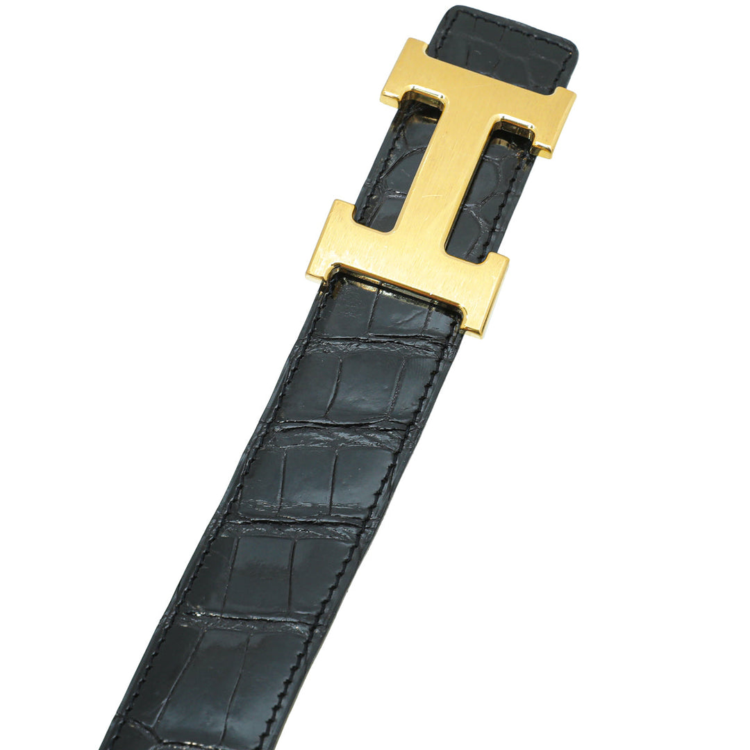 Top quality Hermes Noir Shiny Crocodile Porosus H Belt