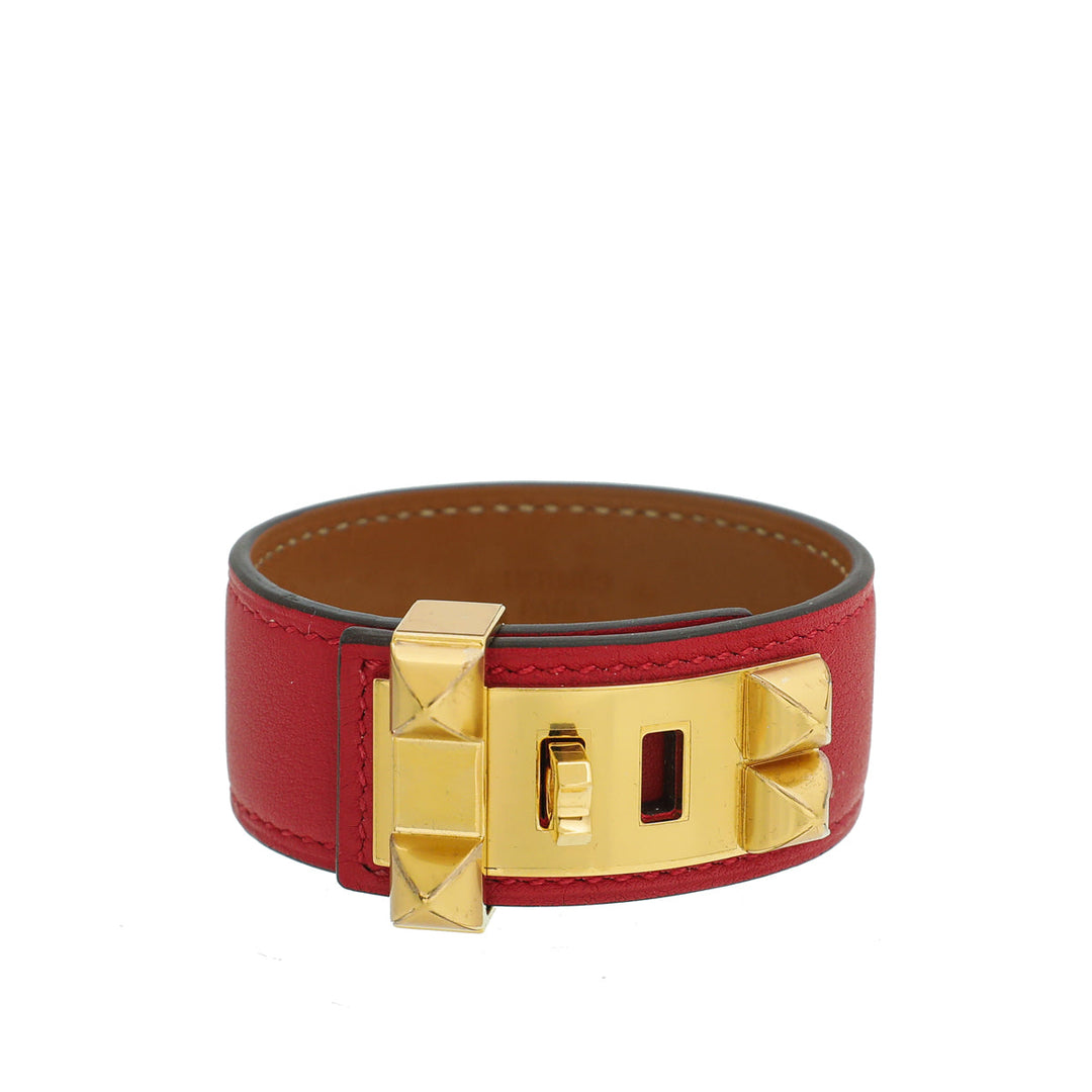 Hermes Rouge De Coeur Swift Collier de Chien 24 Bracelet
