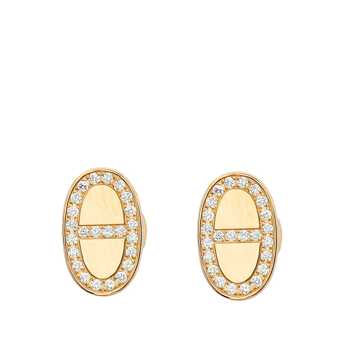 Top quality Hermes 18K Rose Gold Diamond Chaine D'ancre Contour Stud Earrings