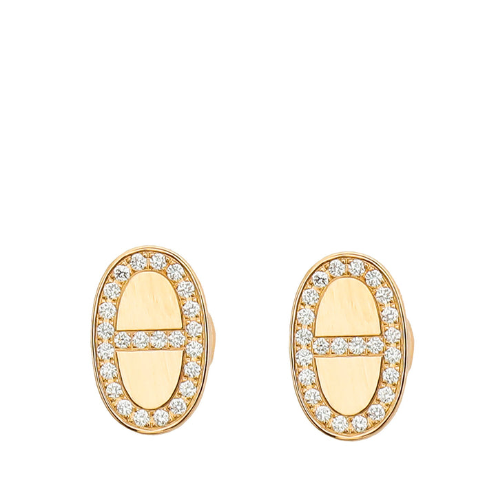 Top quality Hermes 18K Rose Gold Diamond Chaine D'ancre Contour Stud Earrings