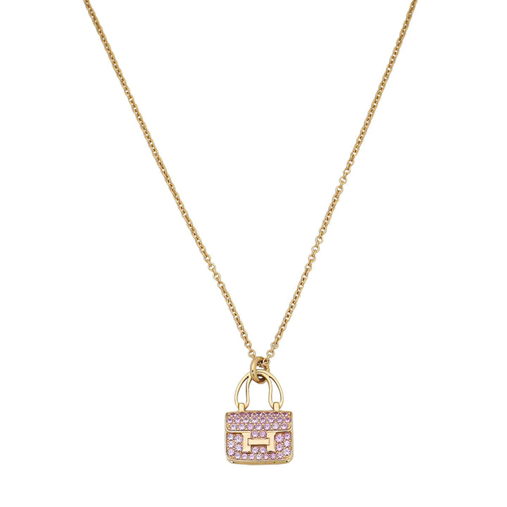 Top quality Hermes 18K Rose Gold Pink Sapphire Amulettes Constance Pendant Necklace