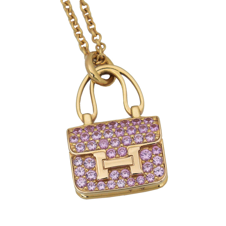 Top quality Hermes 18K Rose Gold Pink Sapphire Amulettes Constance Pendant Necklace