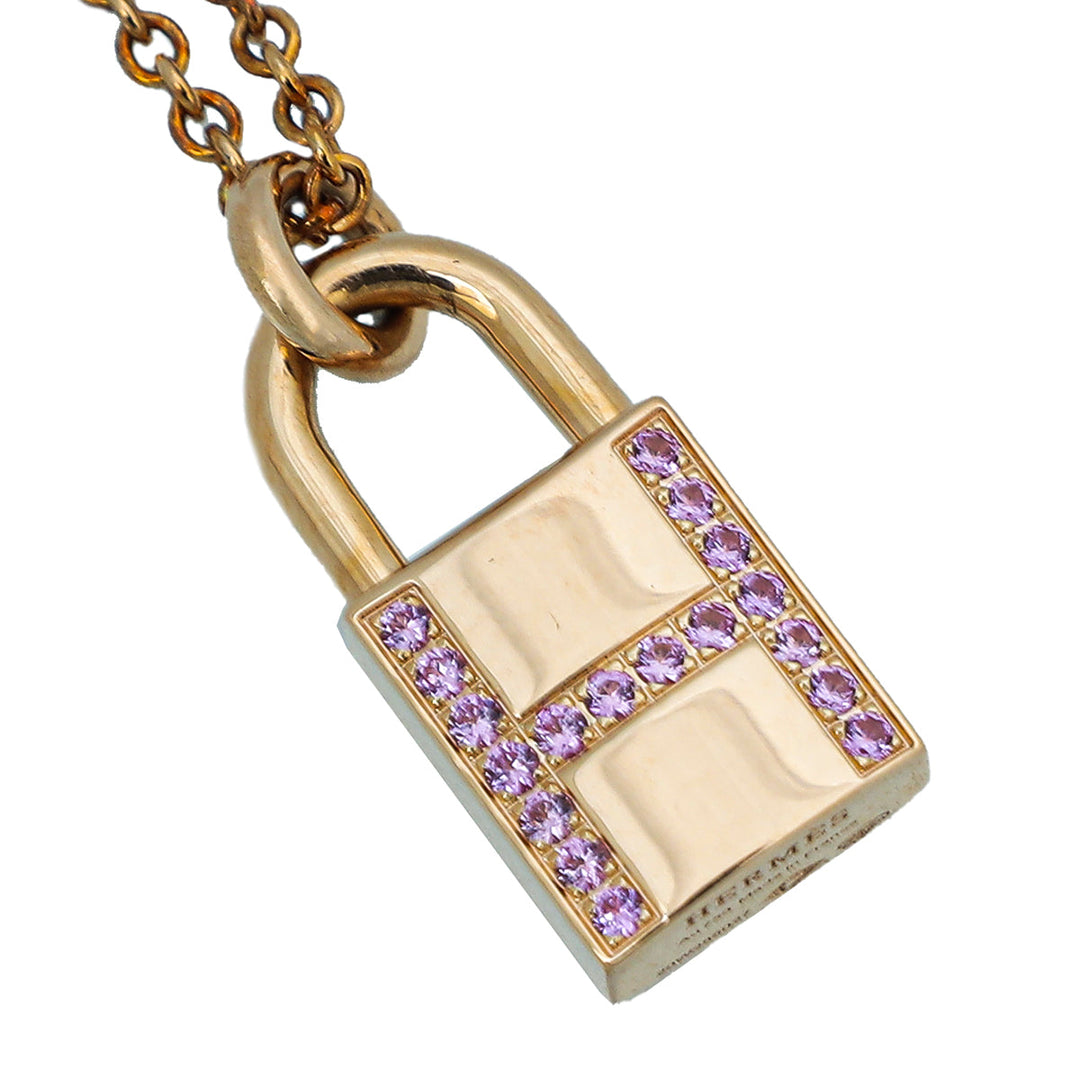 Top quality Hermes 18K Rose Gold Pink Sapphires Kelly Cadenas Pendant Necklace